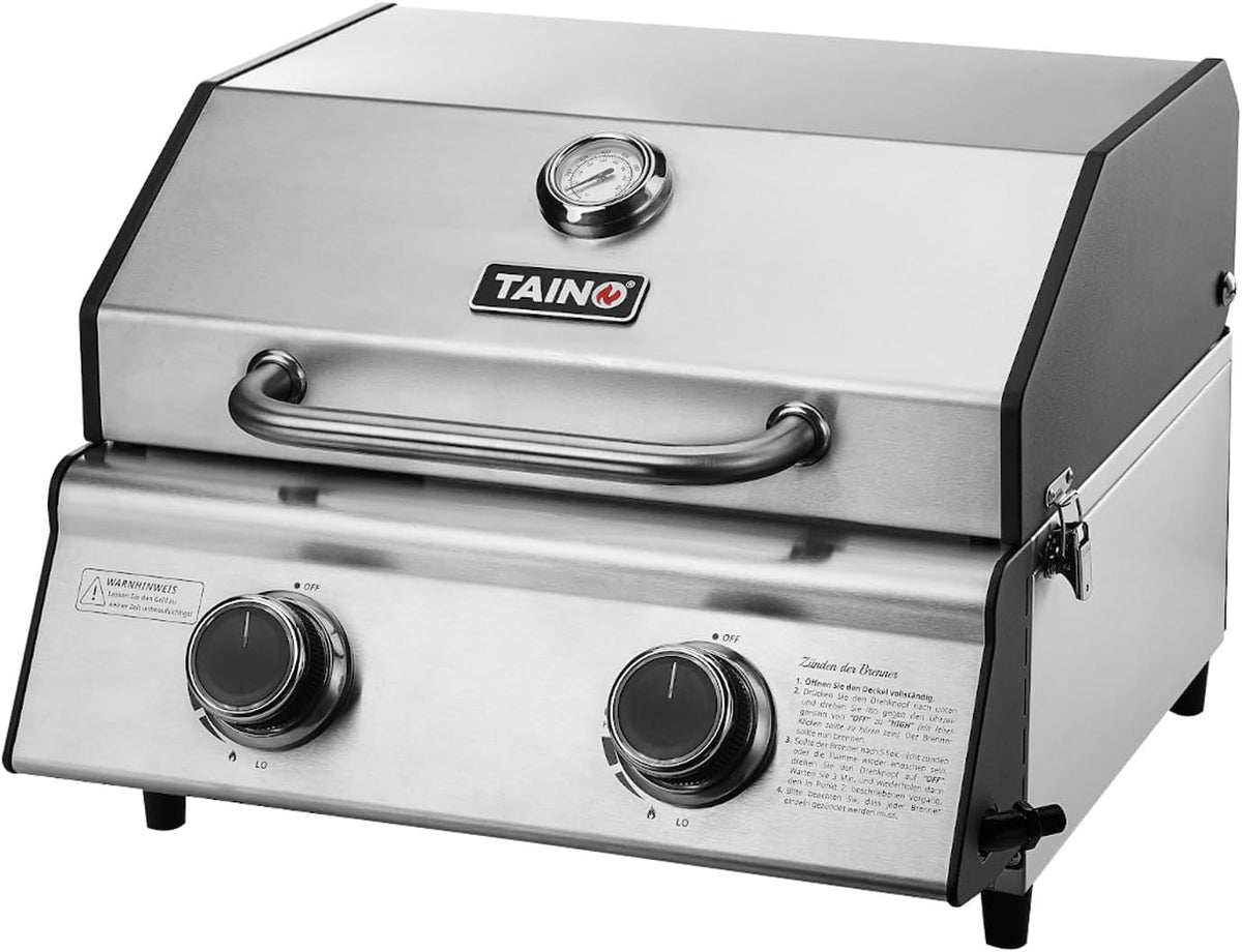 TAINO PLATINUM COMPACT 2 Tischgrill Brenner Gasgrill, Edelstahl Kompakt Camping BBQ