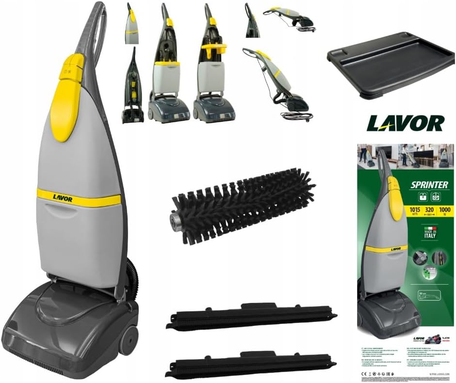 LAVOR Nass-Trockensauger, Kompakte Scheuersaugmaschine Sprinter 1000W, Bodenreinigungsmaschine mit Walzenbürste & Absaugung, 1015 m²/h, 2 Saugbalken