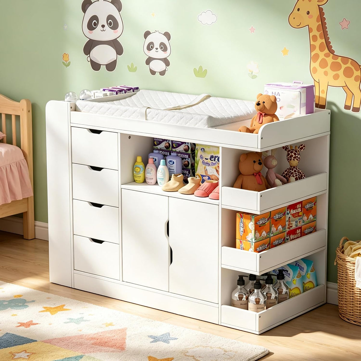 Kleiderschrank Wickelkommode Wickeltisch mit Wickelauflage, Für Kinderzimmer