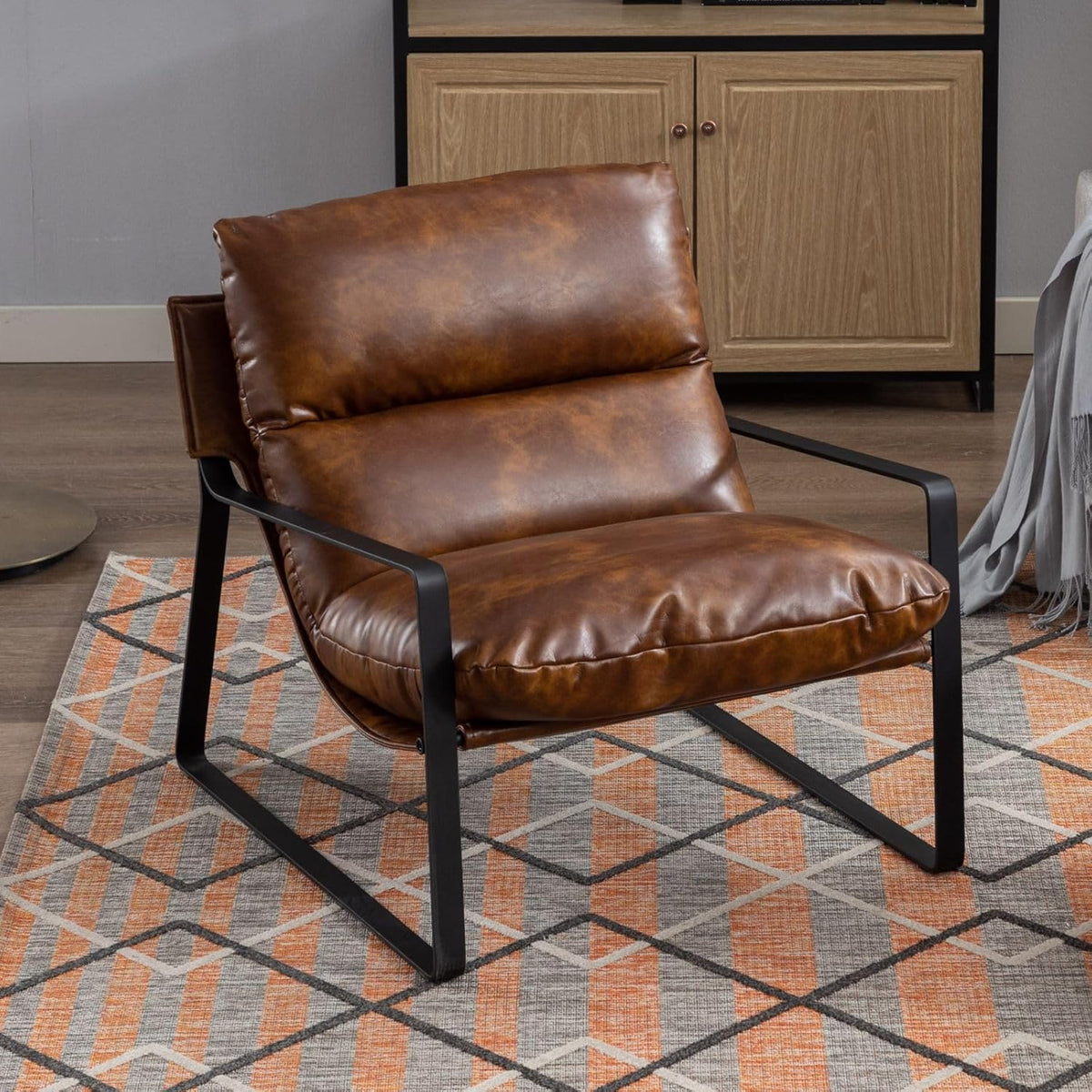 Lounge- & Cocktailsessel, Loungesessel PU Leder Armlehnen Gepolstert Modern Braun, chairus