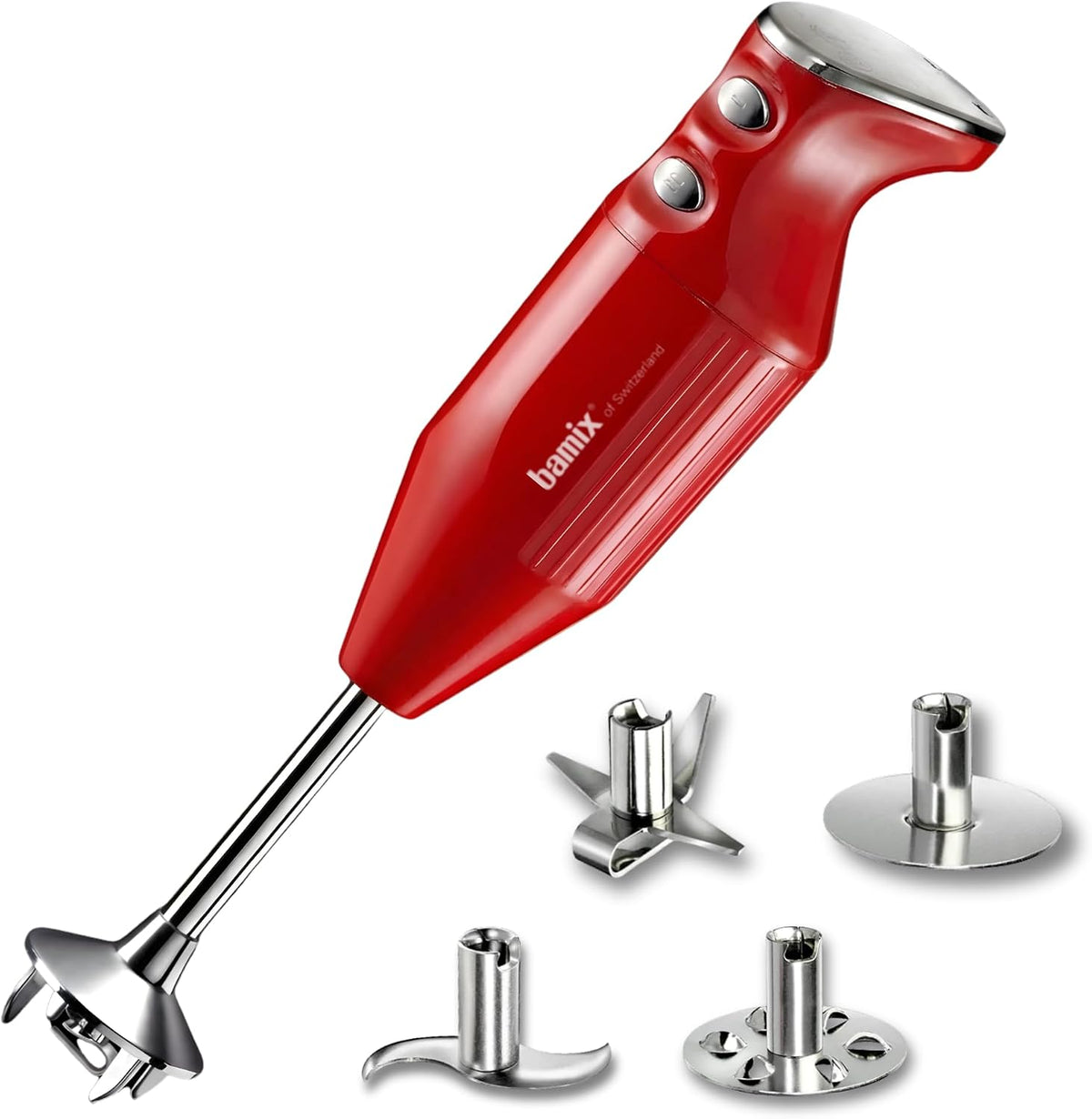 bamix Stabmixer, Set M350 MAXX inkl. Multifunktions-, Fleisch-, Gemüsemesser, Quirl, Schlagscheibe aus Edelstahl, 300 Watt, 2-Stufen