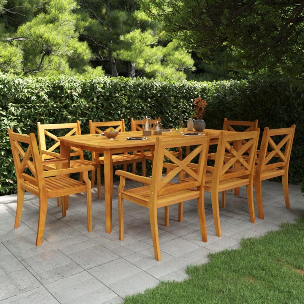 Gartenmöbel-Set, Terrassenmöbel Gartensofa Möbelsets Gartenlounge Set Loungemöbel 9-TLG. Garten-Essgruppe Massivholz Akazie, MNISDFL