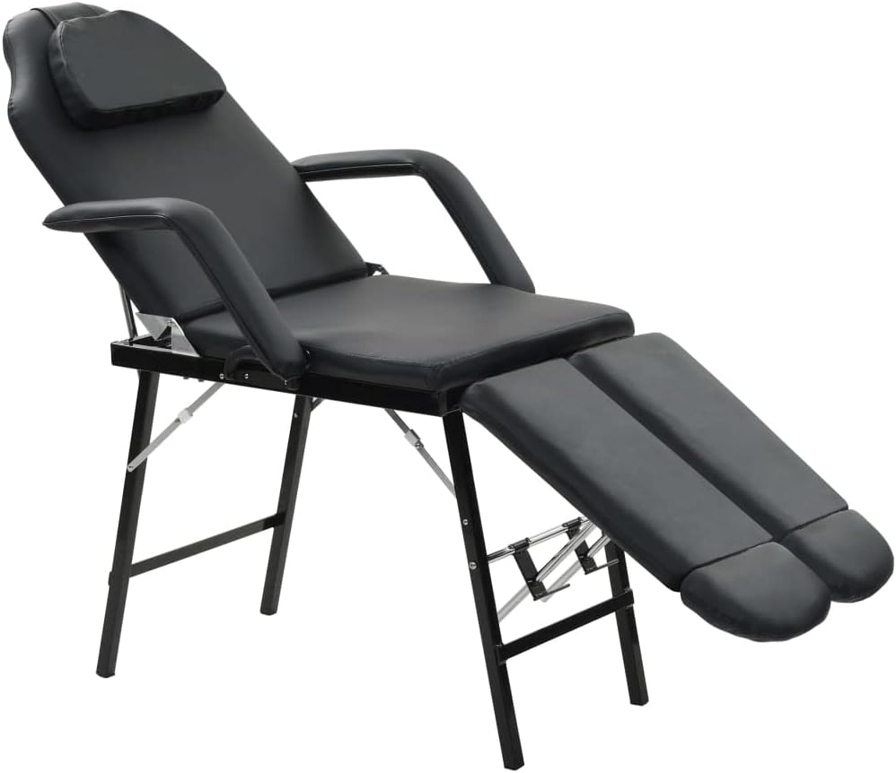Refined Massagestühle, Kosmetikliege Massageliege Massagebank Behandlungsstuhl Tragbarer Kosmetikstuhl Kunstleder 185x78x76 cm Schwarz