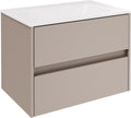 FACKELMANN Waschplätze, Compact Line Waschbeckenunterschrank mit Keramikwaschbecken, 2-teiliges Badmöbel-Set in Kaschmir/grau, 71cm breit