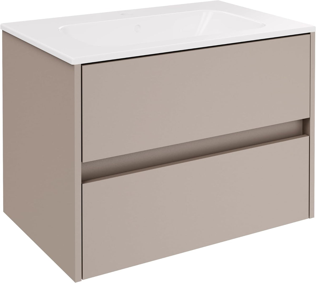 FACKELMANN Waschplätze, Compact Line Waschbeckenunterschrank mit Keramikwaschbecken, 2-teiliges Badmöbel-Set in Kaschmir/grau, 71cm breit