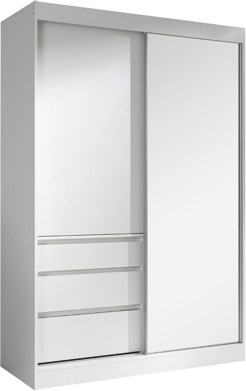 Kleiderschrank 3 Schwebetürenschrank Megajra mit Schubladen und Spiegel, Schiebetürenschrank mit 2 Kleidestangen, Garderobe
