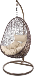 Hängesessel Komplettset, mit Gestell & Kissen, Korbsessel, Poly-Rattan (Gestell- und Korbfarbe: braun