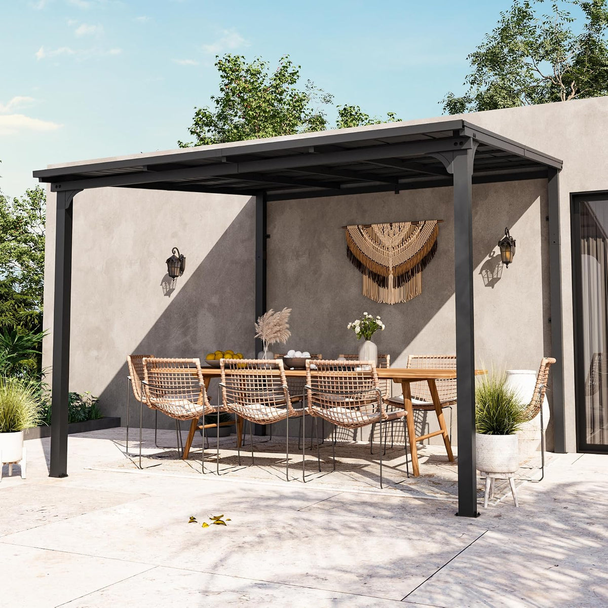 Pavillon 3x3 Terrassenüberdachung m Hardtop Wandmontierter, mit eingebautem Entwässerungssystem, Gärten Deck Veranda