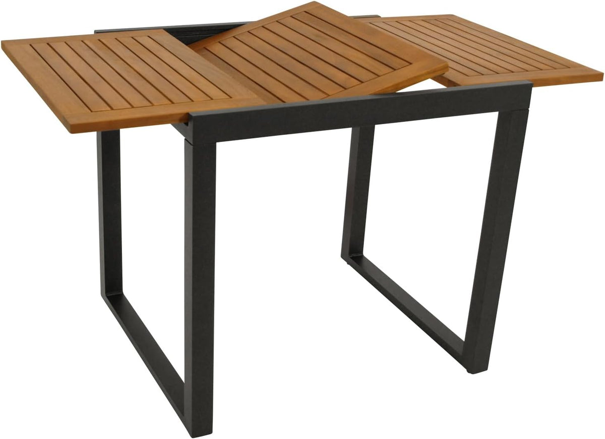 Gartentisch, Balkontisch ausziehbar RIVELLO 80/120 × 70cm, Aluminium anthrazit + Akazienholz geölt, Outdoor, FSC-Zertifiziert, DEGAMO