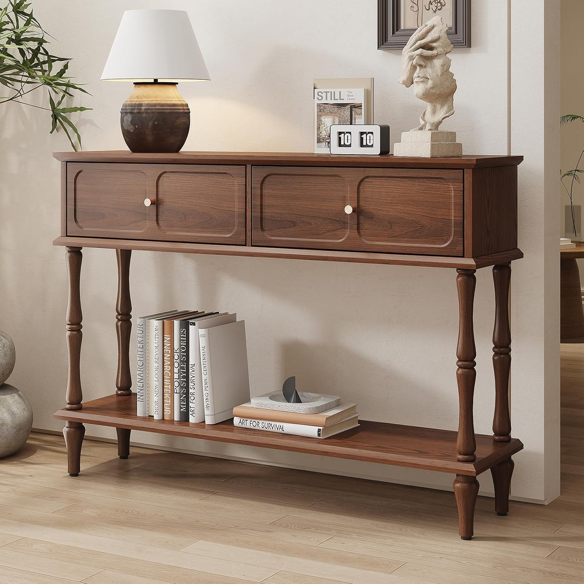 Konsolentische Konsolentisch mit Schubladen Braun Konsolentisch Holz Schmal mit Schublade, fürs Wohnzimmer, Eingang, Hausflur, Schlafzimmer, HOLTICO