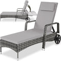 Liege Poly Rattan Garten, mit Rollen, 6-Fach höhenverstellbarer Liegestuhl, bis 120kg belastbar, Sonnenliege Rattan (wetterfest)
