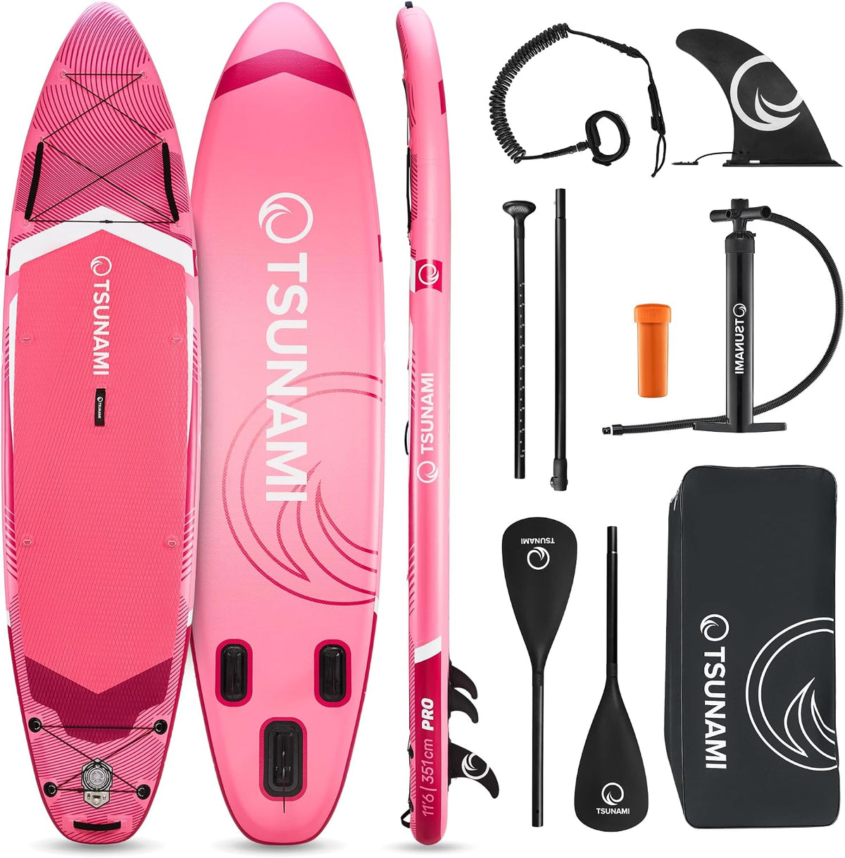 TSUNAMI PRO Stand Up Paddling Board SUP-Board, mit Komplettes Zubehör, Pumpe und Sicherheitsleine, Tragkraft bis 160kg, Länge 350cm