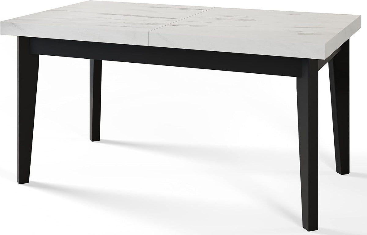 Esstisch, Ausziehbarer Esszimmertisch 210x90x78cm, Marmur, Schwarze Holzbeine, AlpiMeble
