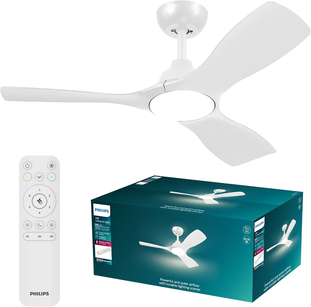 Tischventilator, LED Olas Deckenventilator 30 W mit Fernbedienung, Dimmbar, PHILIPS