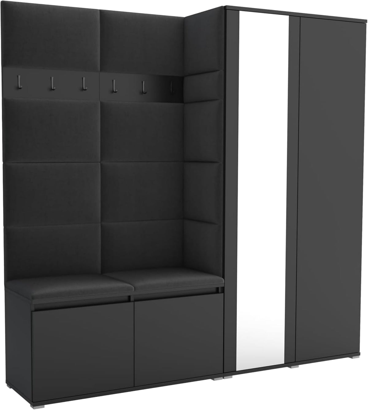 Brent Komplettprogramme, - Flurgarderobe Luton 4, Garderobe Set: Schuhbank mit Sitzfläche, Garderobenpaneel, Garderobe mit Spiegel, Flur Möbel