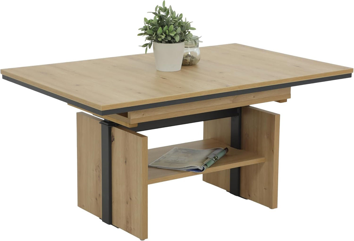 Beistelltische, Funktionscouchtisch Ingo, Holzwerkstoff melaminbeschichtet, Artisan Eiche-Dekor, ausziehbar 110-150cm