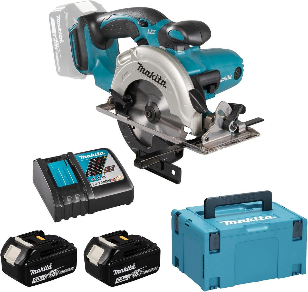 Makita Kreissägen, (18 V/5 Ah, 2 Akkus und Ladegerät im Makpac), DSS501RTJ, Schwarz, Blau