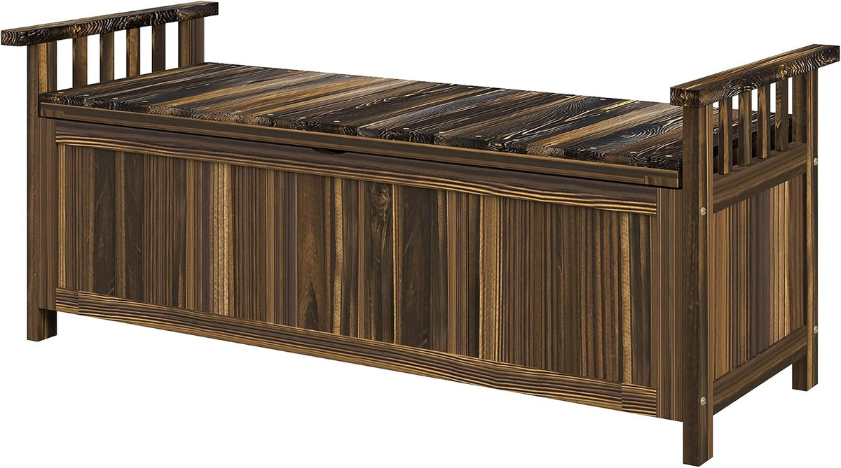 Sitzbank, Gartenbank mit Stauraum aus Holz, 2 Personen, 240kg, Verkohlt, Outsunny