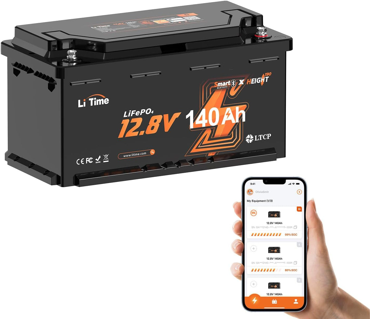 Litime Deep-Cycle-Batterie, LiFePO4 12V 140Ah H190 Bluetooth Lithium Batterie für Wohnmobil