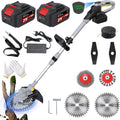 YUTVCZO Akku Rasentrimmer, für Makita Akkus, 21V Freischneider Akku, mit 2 × 4.0Ah Batterie & Ladegerät, 750W Bürstenloser Motor, Tap&go (grau)