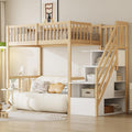Kinderbett 90 200 Hochbett x cm Multifunktionales, mit Stauraum Treppe, Holzfarbe und Weiß (Ohne Matratze), Merax