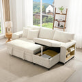 Sofa Eck, mit Schlaffunktion, Klappsofa L-Form mit USB-Ladeanschluss, Stauraum & Regal, 3-Sitzer Schlafcouch aus Cord Beige (Beige-B, Luscriate