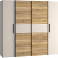 Kleiderschrank KALIXTUS, 200, moderner Dreh-/Schwebetürenschrank, 4-türig, geräumig, Holzwerkstoff, Eiche Holzdekor/Kaschmir Beige, 1 cm breit × 190