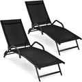 Liege 2er Set Sonnen, wetterfest, Gartenliege mit Armlehnen, Schwarz, COSTWAY