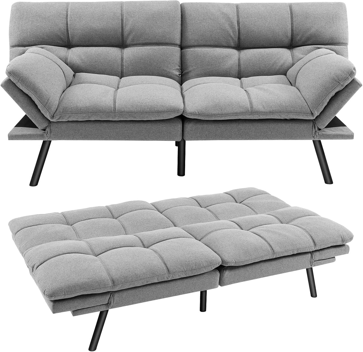 Sofa Klappbares Schlaf, Sofa mit Schlaffunktion, umwandelbares Schlafcouch mit Verstellbarer Rückenlehne