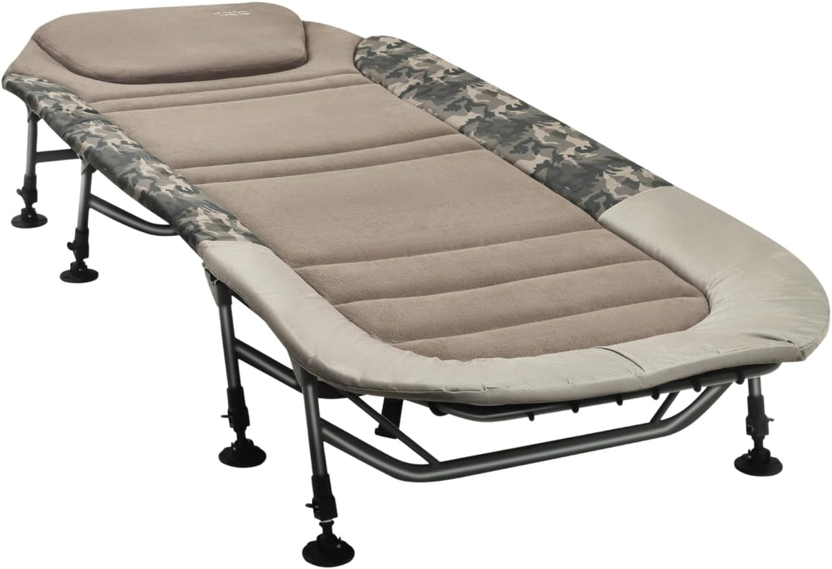 Liege Angler, XL bis 150kg Fort Knox Karpfenliege X-Pro Camo Angelliege Bedchair Gartenliege Liege 8-Bein Gästebett Camping Olivgrün, MK-Angelsport