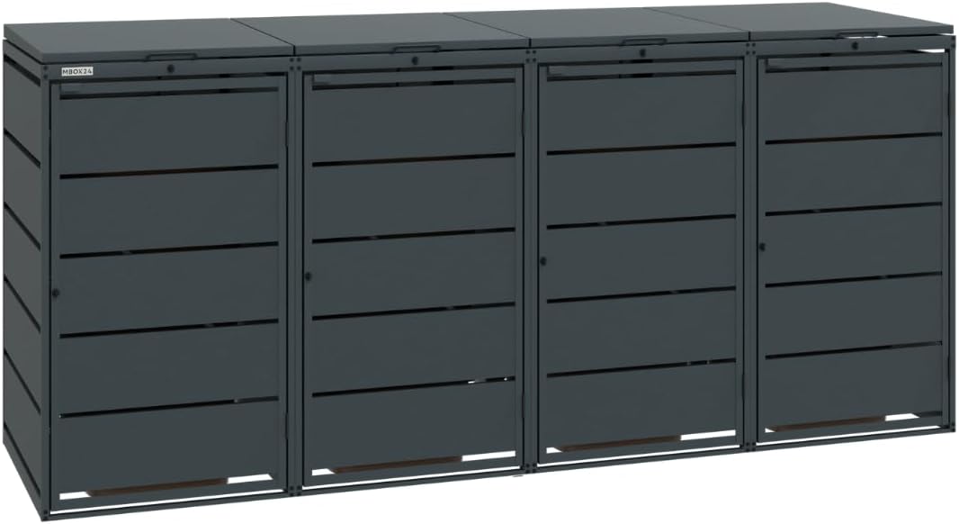 MBOX24 4er Classic Mülltonnenbox, für Mülltonnen bis 240 Liter, aus verzinktem Stahl, 1er Metall Mülltonnenverkleidung in Anthrazit