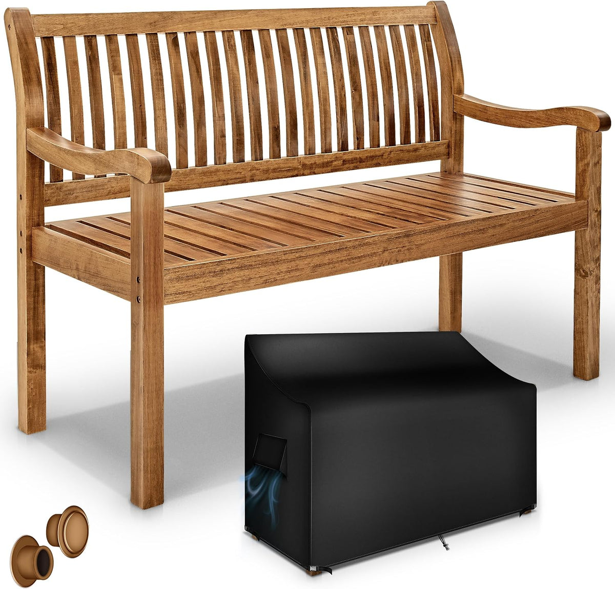 Sitzbank, ® Gartenbank Holz 2-3 Sitzer inkl. Abdeckung wetterfest 125 cm, tillvex