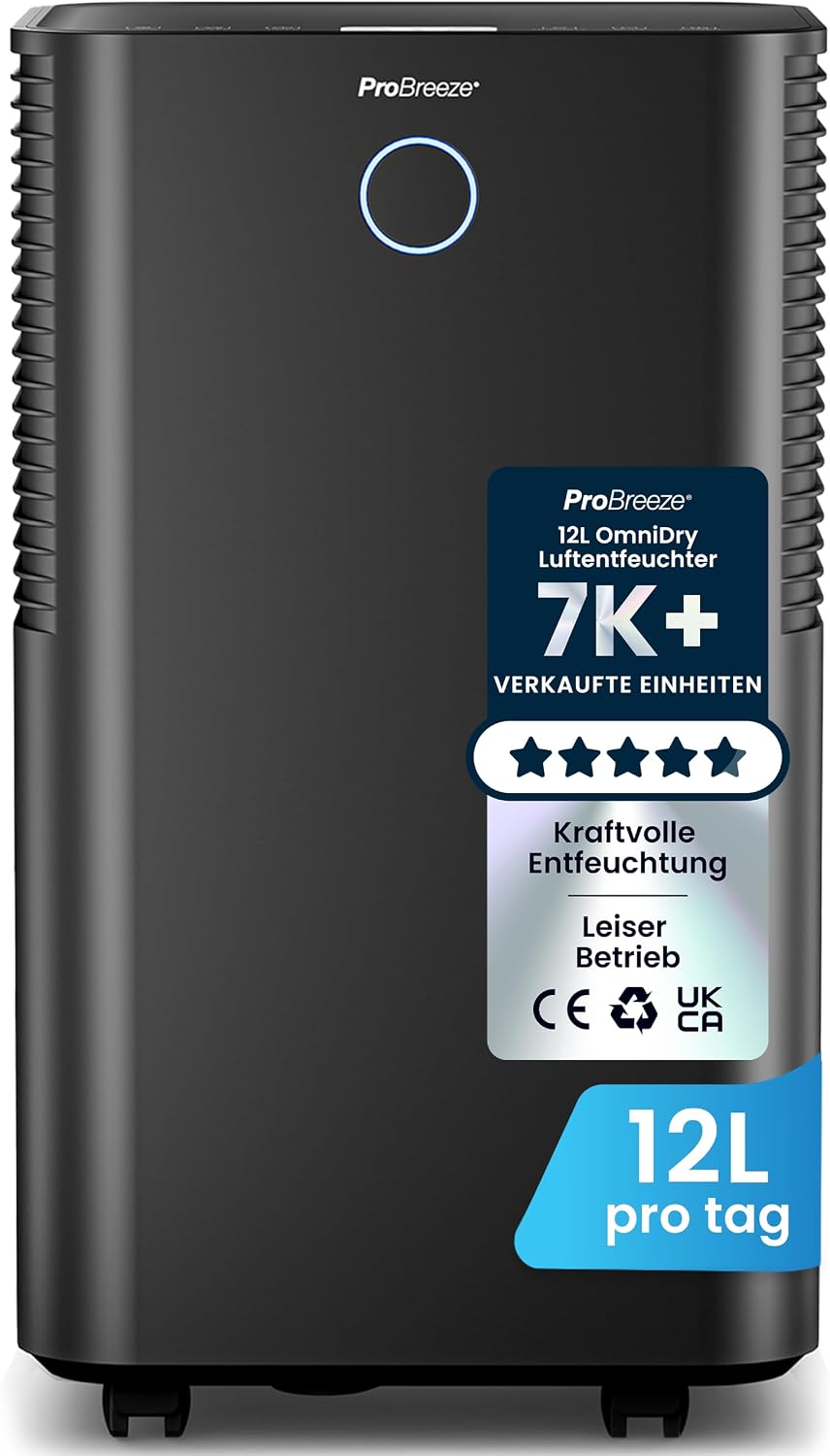 Pro Breeze OmniDry Luftentfeuchter, Feuchtigkeitssensor, Ablaufschlauch, Digitalanzeige, Schlafmodus, Timer - Gegen Feuchtigkeit, Schimmel