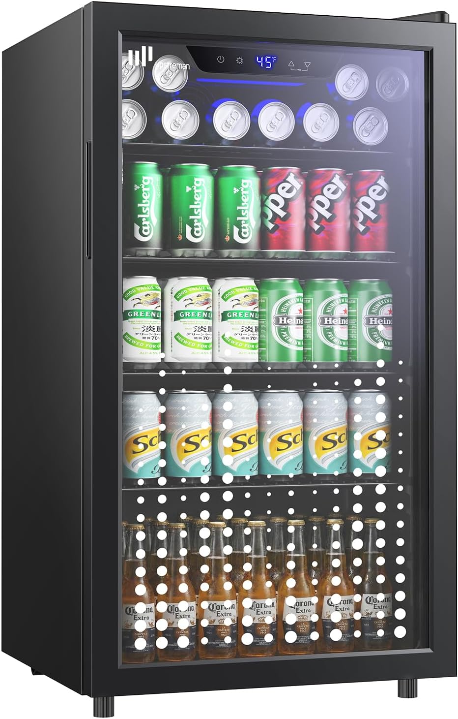 Getränkekühlschrank, 91L mit Glastür, 126 Dosen, Mini Kühlschrank, Upstreman
