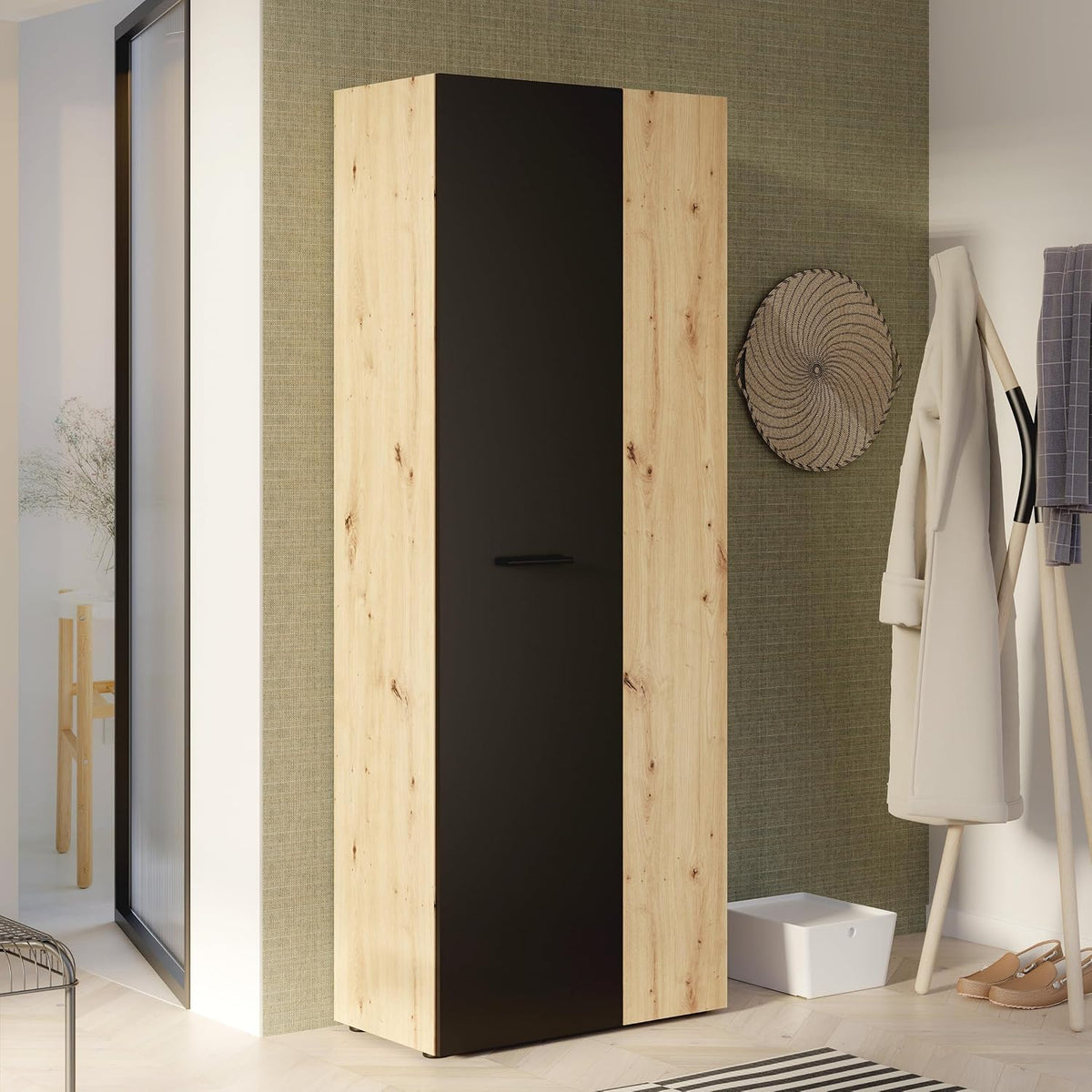 Kleiderschrank, NET106 Schrank 70 180, Mehrzweckschrank, Staubsaugerschrank, Abstellraum, Drehtürenschrank, 2-türig mit Einlegeböden