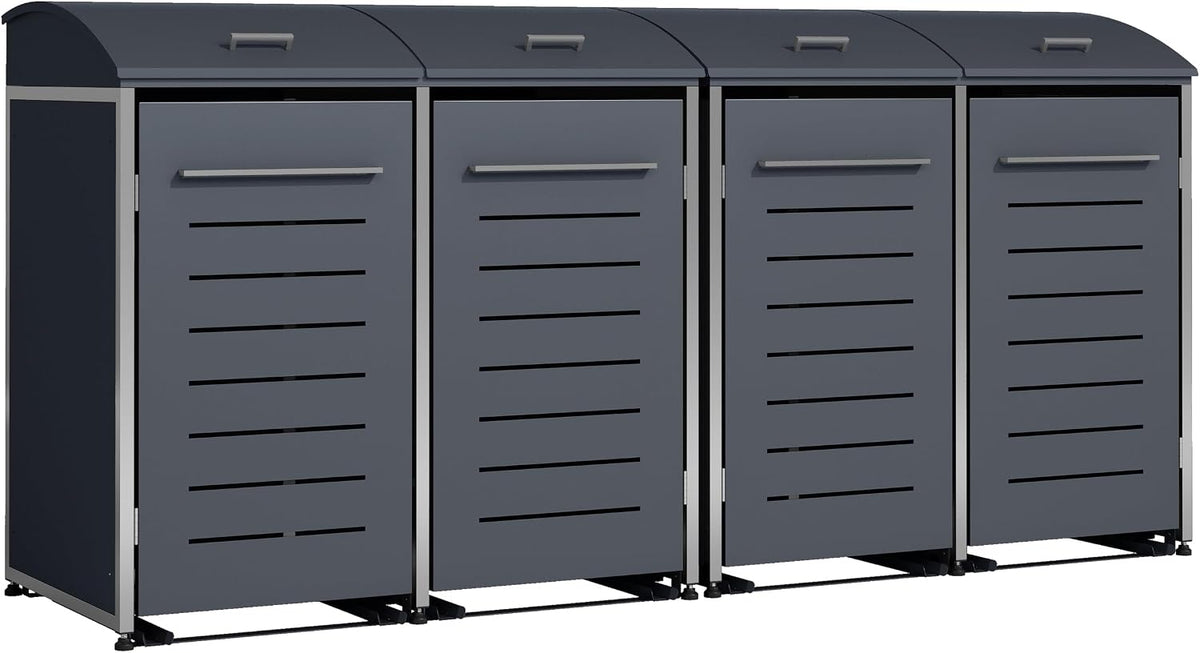 DEGAMO Mülltonnenbox,   Mülltonnenbox 4-er Mülltonnenhaus Kiel für 4X Tonnen 120 oder 240 Liter, Stahl verzinkt und Edelstahl, Farbe