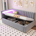 Kinderbett, Polsterbett 90 × 200 cm, Schlafsofa Einzelbett mit LED und Hydraulischem Stauraum
