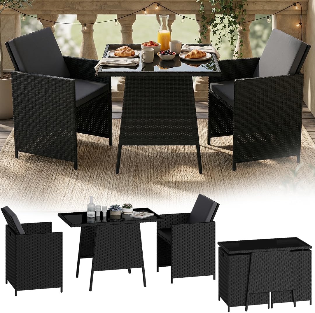 Gartenmöbel-Set, Xenara Essgruppe 3-teilig, 2 Personen, Schwarz/Anthrazit, Rattan, STEELSØN