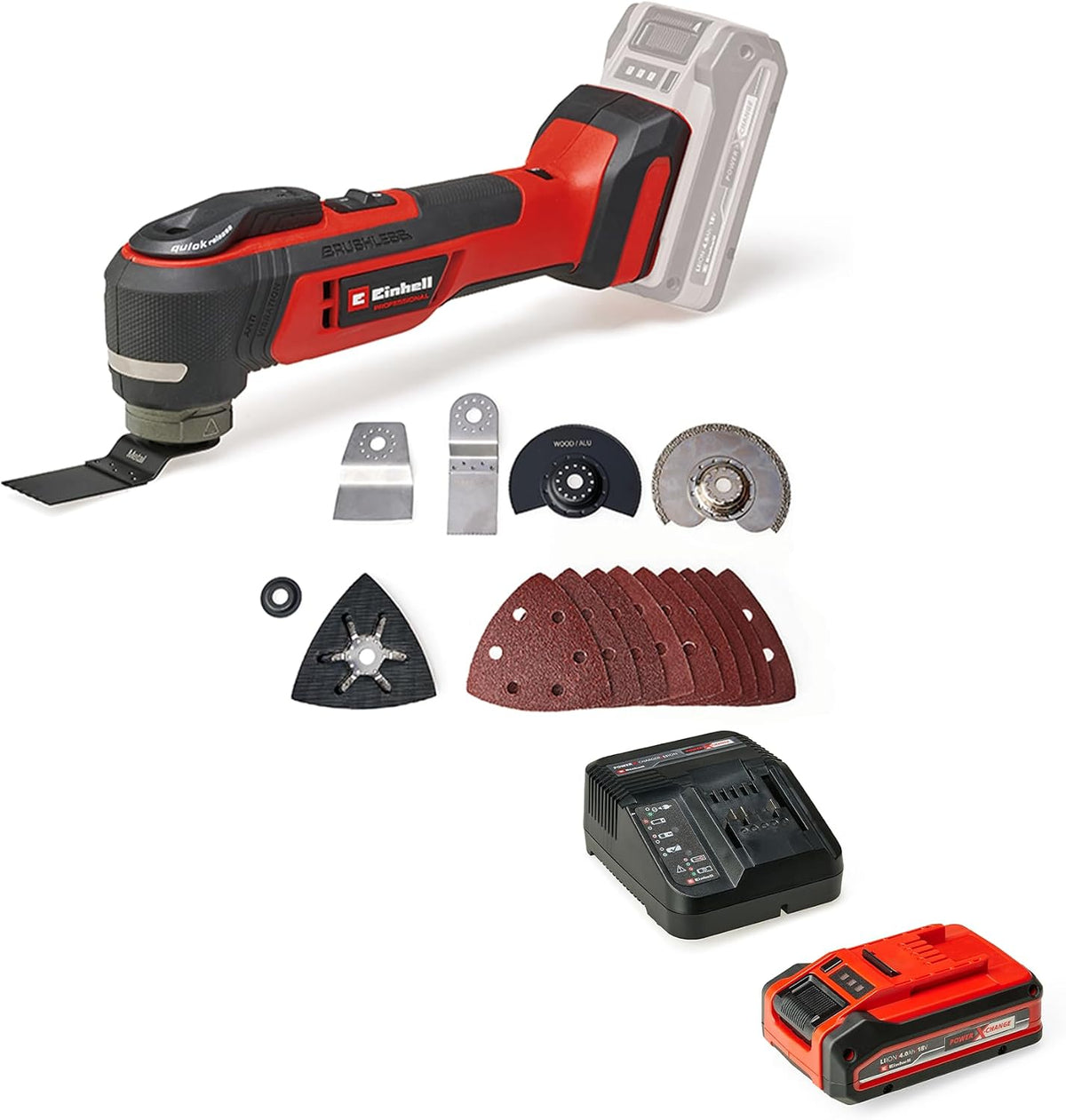 Einhell Multifunktionswerkzeuge, 3 Funktionen, magnetische Werkzeugaufnahme, inkl. 4, 0 Ah PLUS Akku + Zubehör)