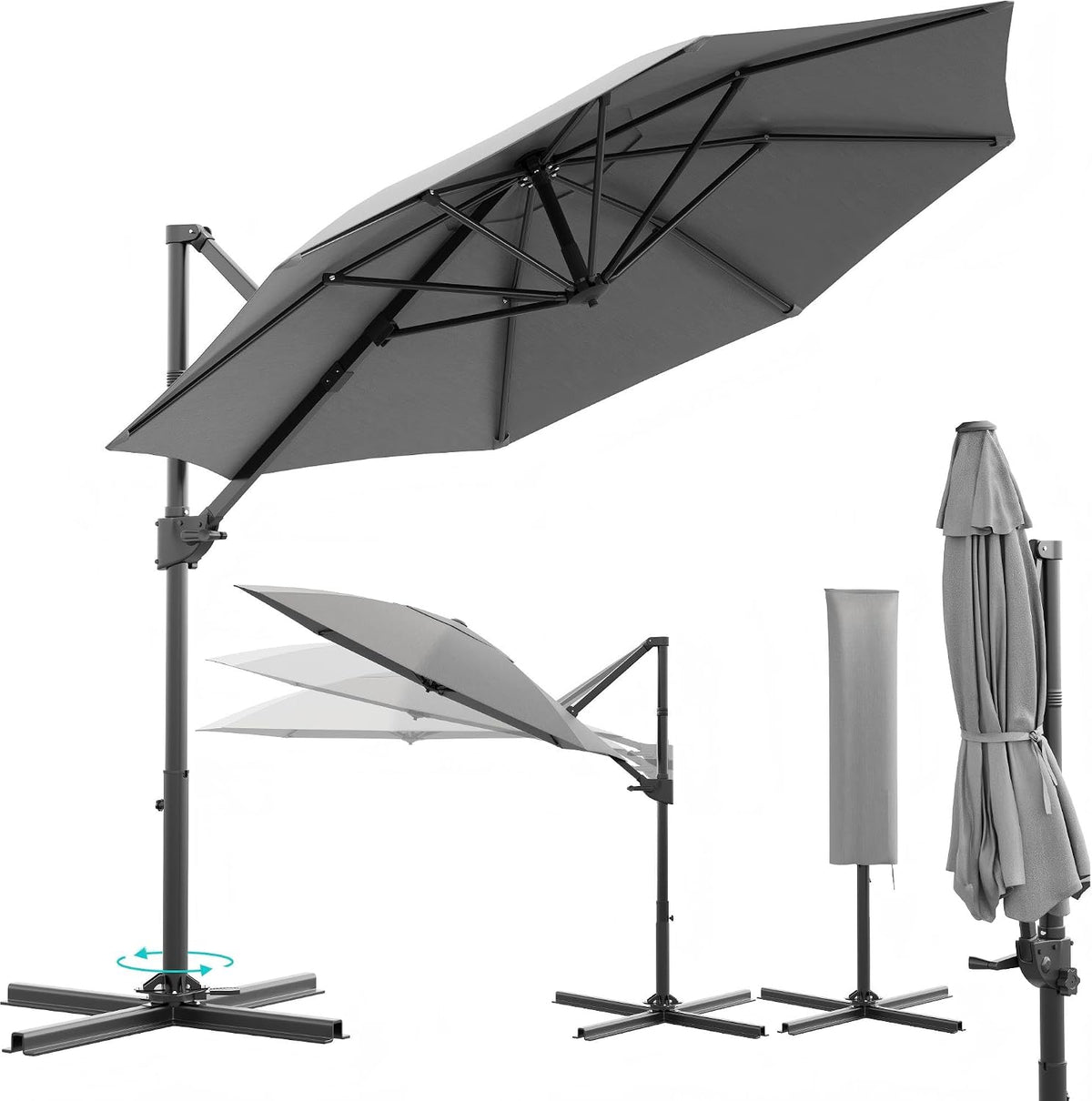 Devoko 300 Ampelschirm cm Sonnenschirm, für Garten & Terrasse, Gartenschirm mit UV-Schutz 30+, Windsicherung Marktschirm, 360° Drehbar