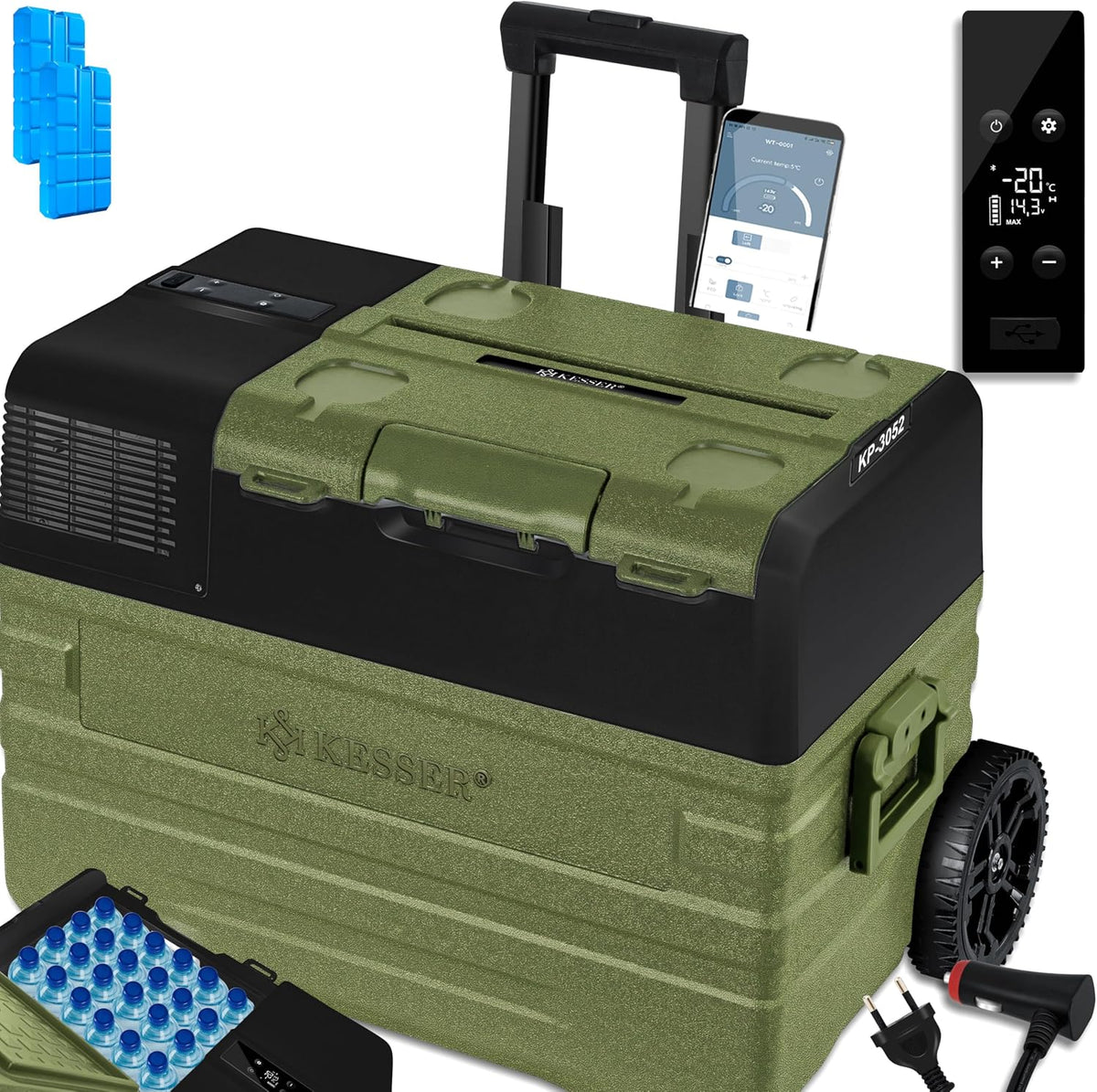 Kühlschrank, ® Kompressor Kühlbox Auto elektrisch 52L, Camping Kühlbox 12/24/230V mit APP-Steuerung, Gefrierbox bis, 20 °C