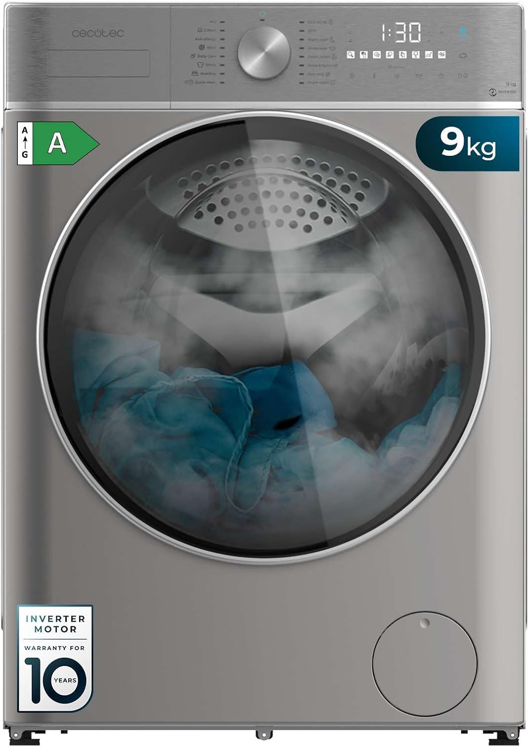 Cecotec Waschmaschine,   Waschmaschine 9 kg Bolero DressCode 9800 Inverter Steel
