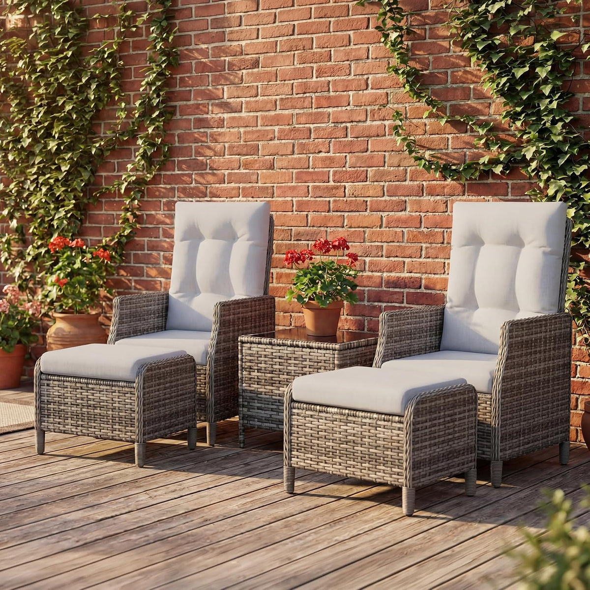 Gartenmöbel-Set, Fußhocker und Couchtisch, UDPATIO