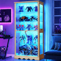 Lvifur 180cm 5-Lagen Glasvitrine, mit LED Beleuchtung und Glastüren, Holzfarbe