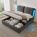 Bett Polster, Doppelbett 180 × 200 cm mit LED, Bett mit Stauraum und Kopfteil, Stauraumbett mit Hydraulische Metallrahmen und Lattenrost aus Holz